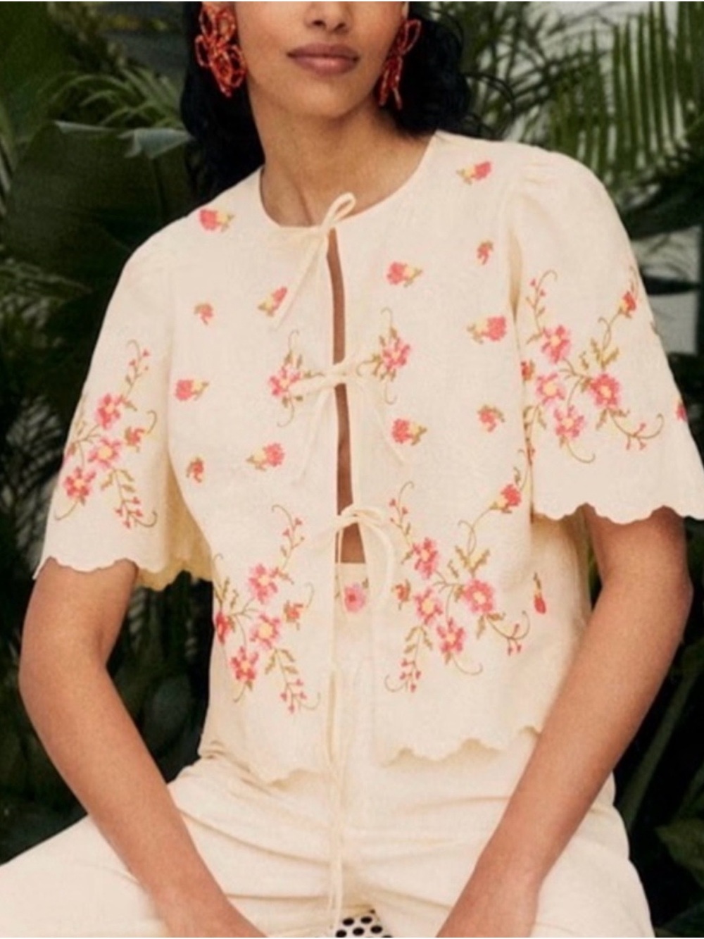 Sezane Andion Zelia Blouse Pink Floral Embroidery